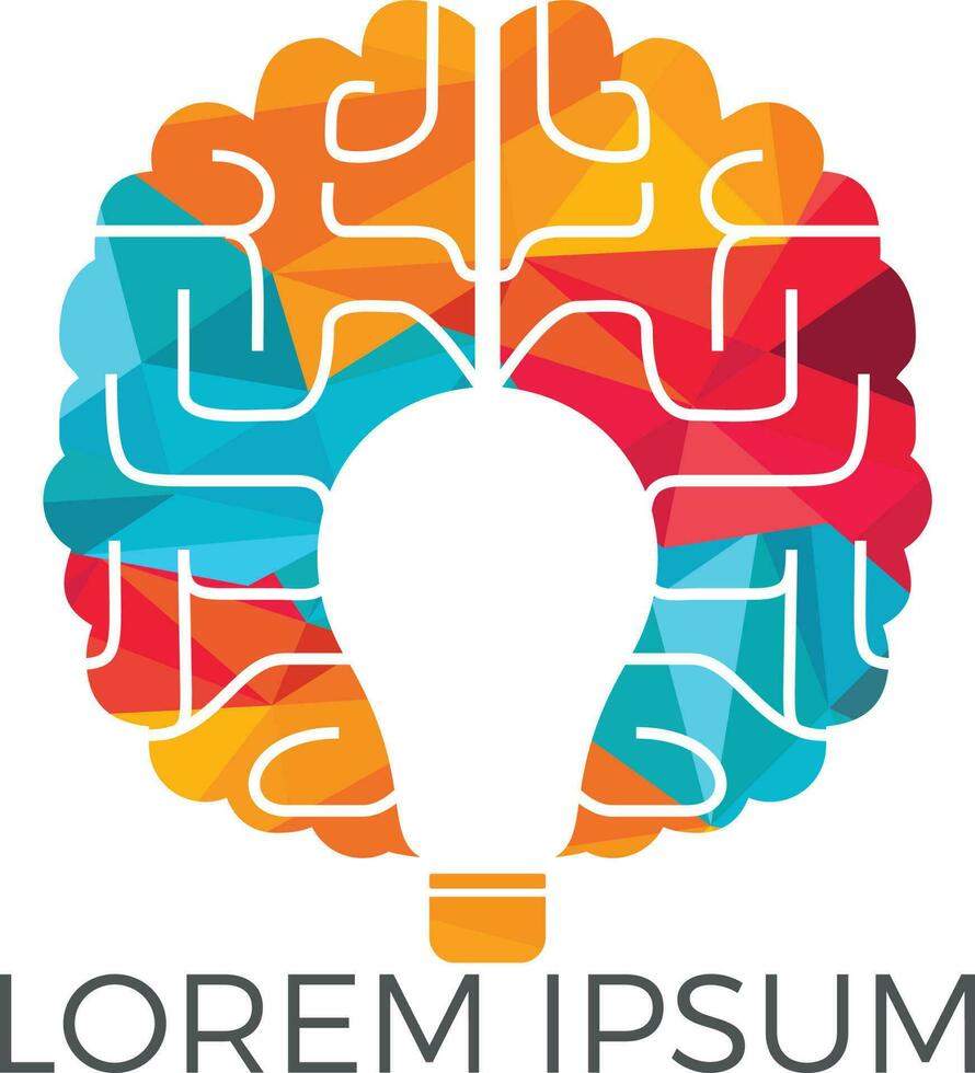 Bulb and brain logo design. Creative light bulb idea brain vector icon.