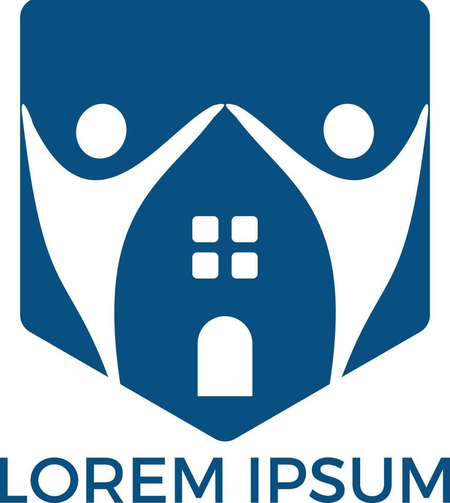 House and people logo design. House and joyful people vector logo template.