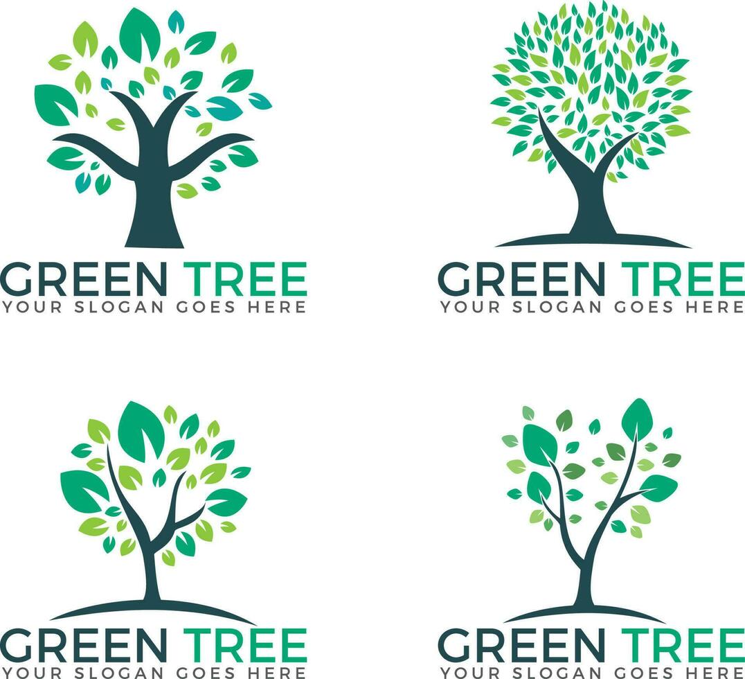 Abstract green trees set logo vector designs.