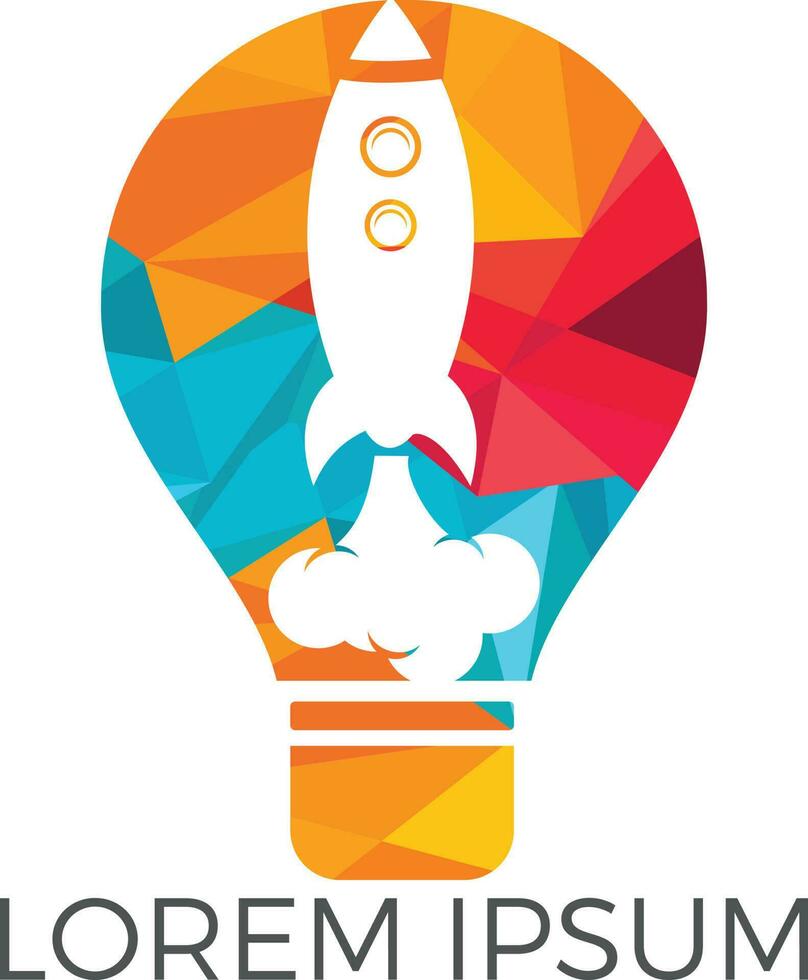 Light bulb and rocket logo design. Light bulb and airplane symbol or icon. vector
