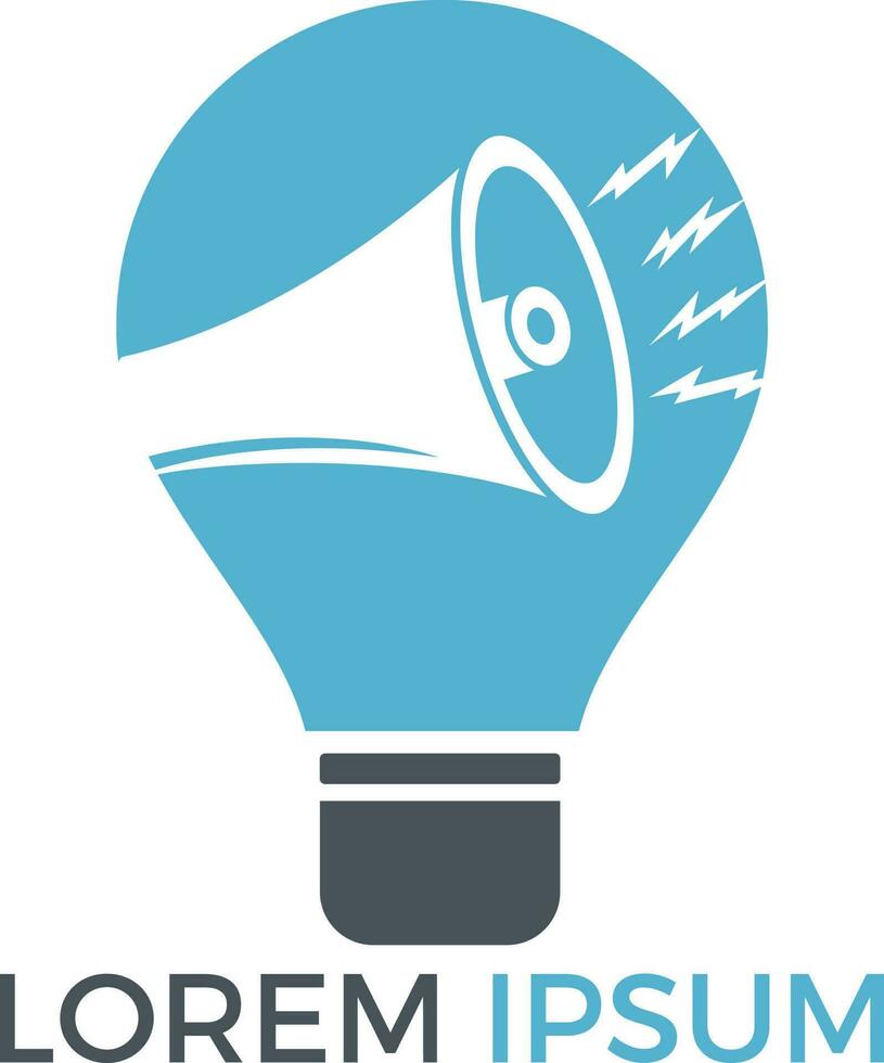 Megaphone in a glowing light bulb logo design. vector