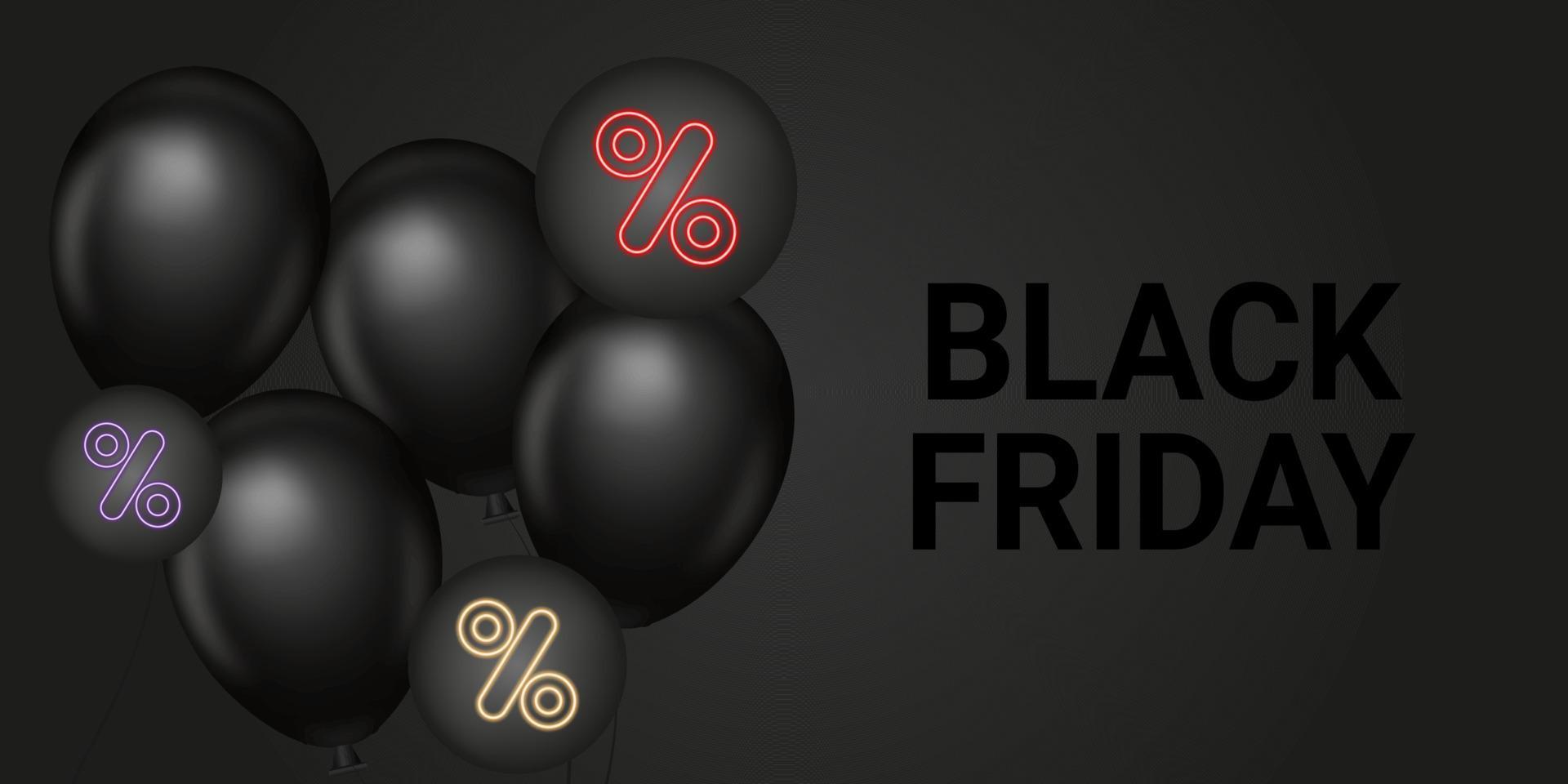 viernes negro, banner 3d con globos, ilustración vectorial vector