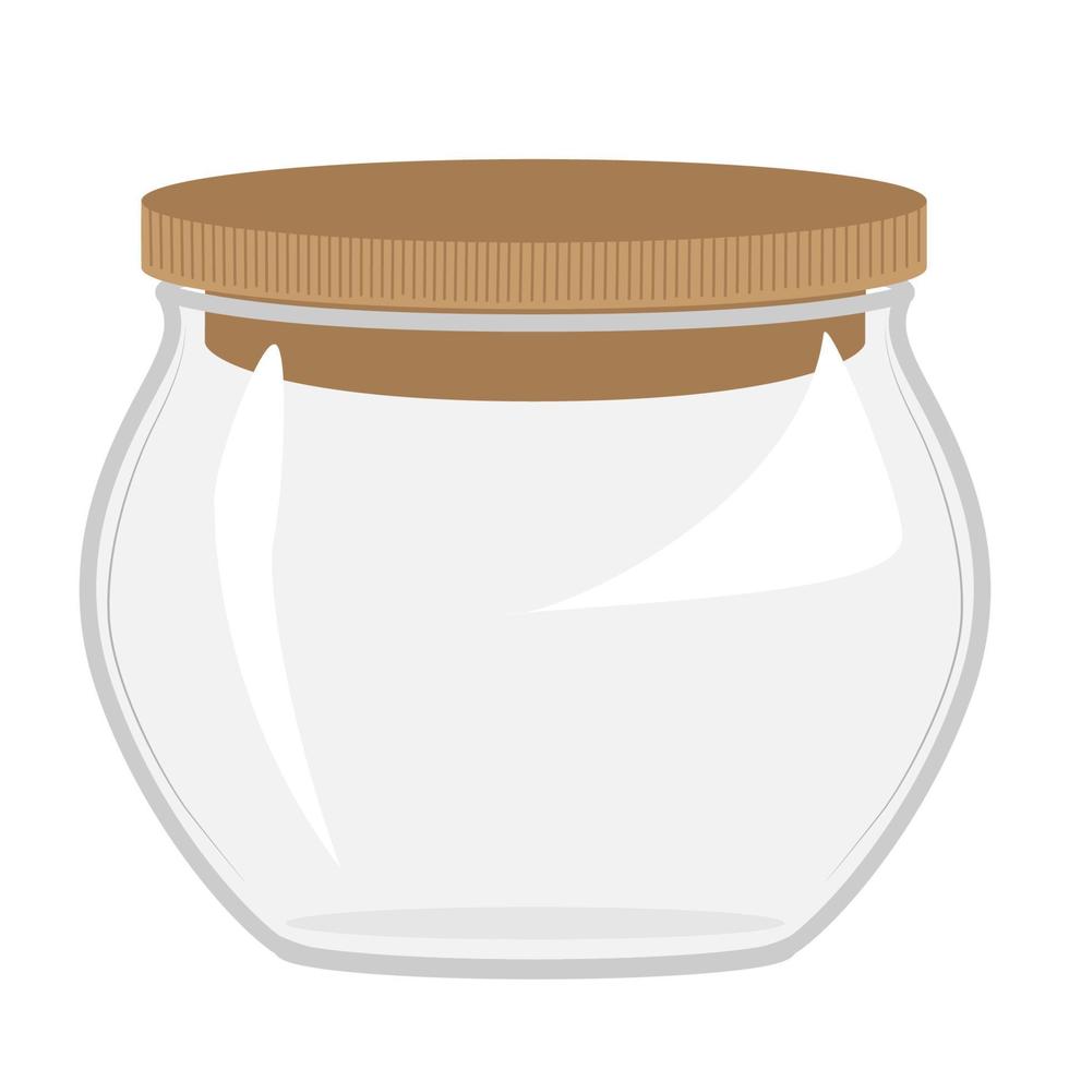 Empty open glass jar isolated on white background. Vector illustration.