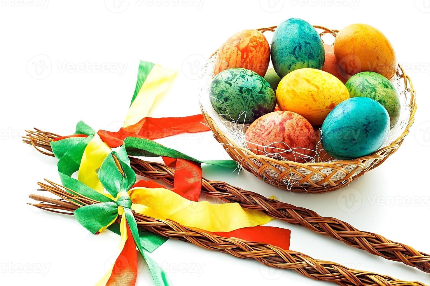 Easter eggs in basket photo