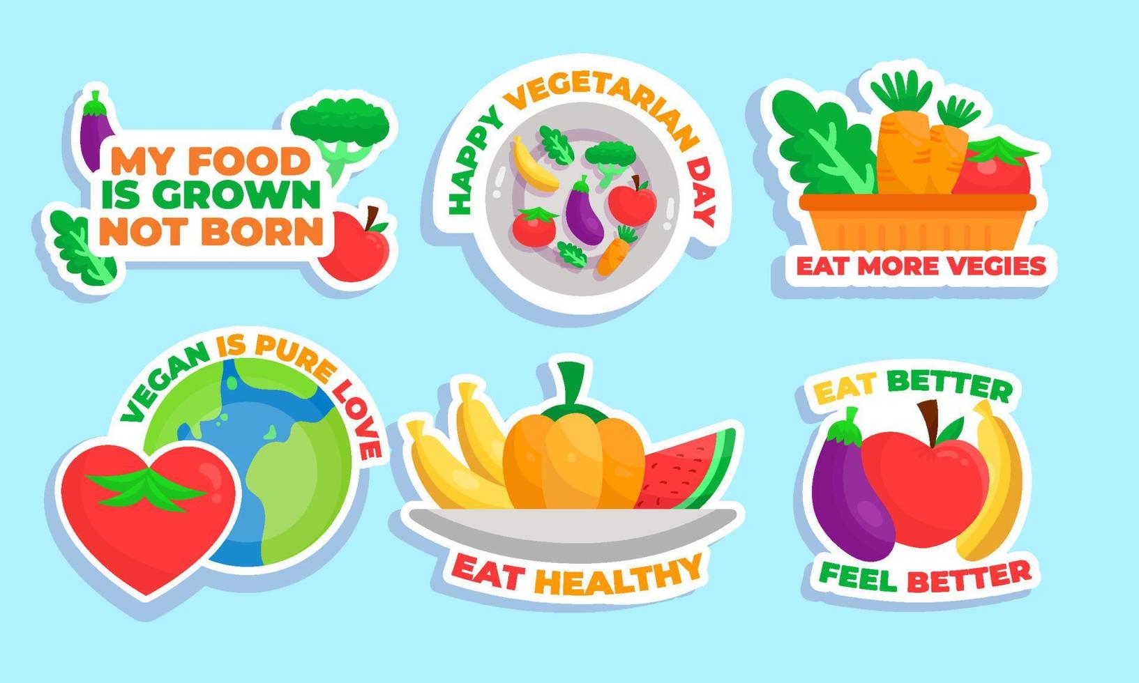 Vegetarian Day Sticker Set vector