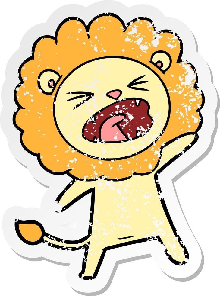 distressed sticker of a cartoon lion vector
