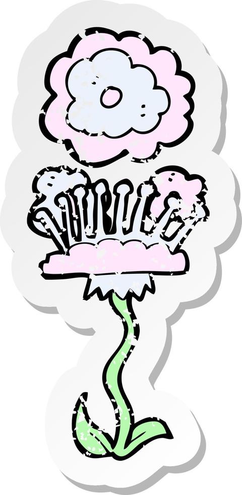 retro distressed sticker of a cartoon flower vector