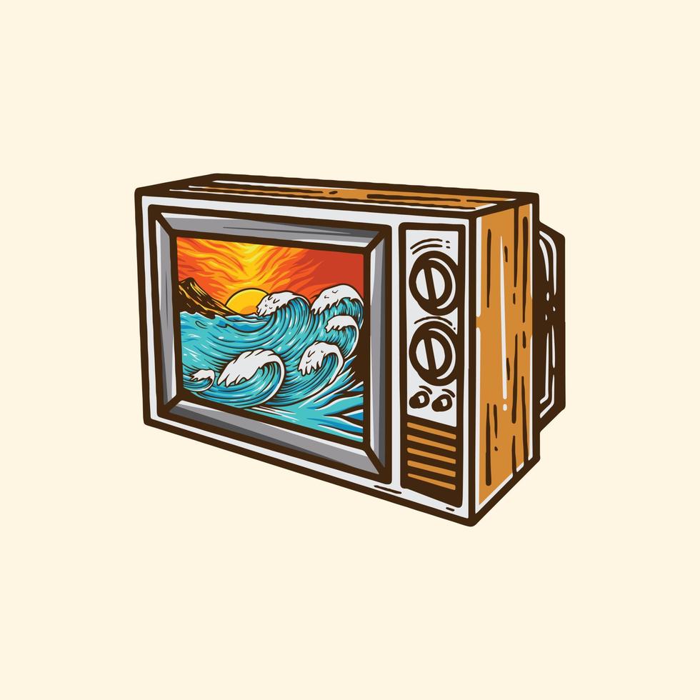 ilustración al estilo de la televisión de las olas de la playa. para impresión y otros usos vector