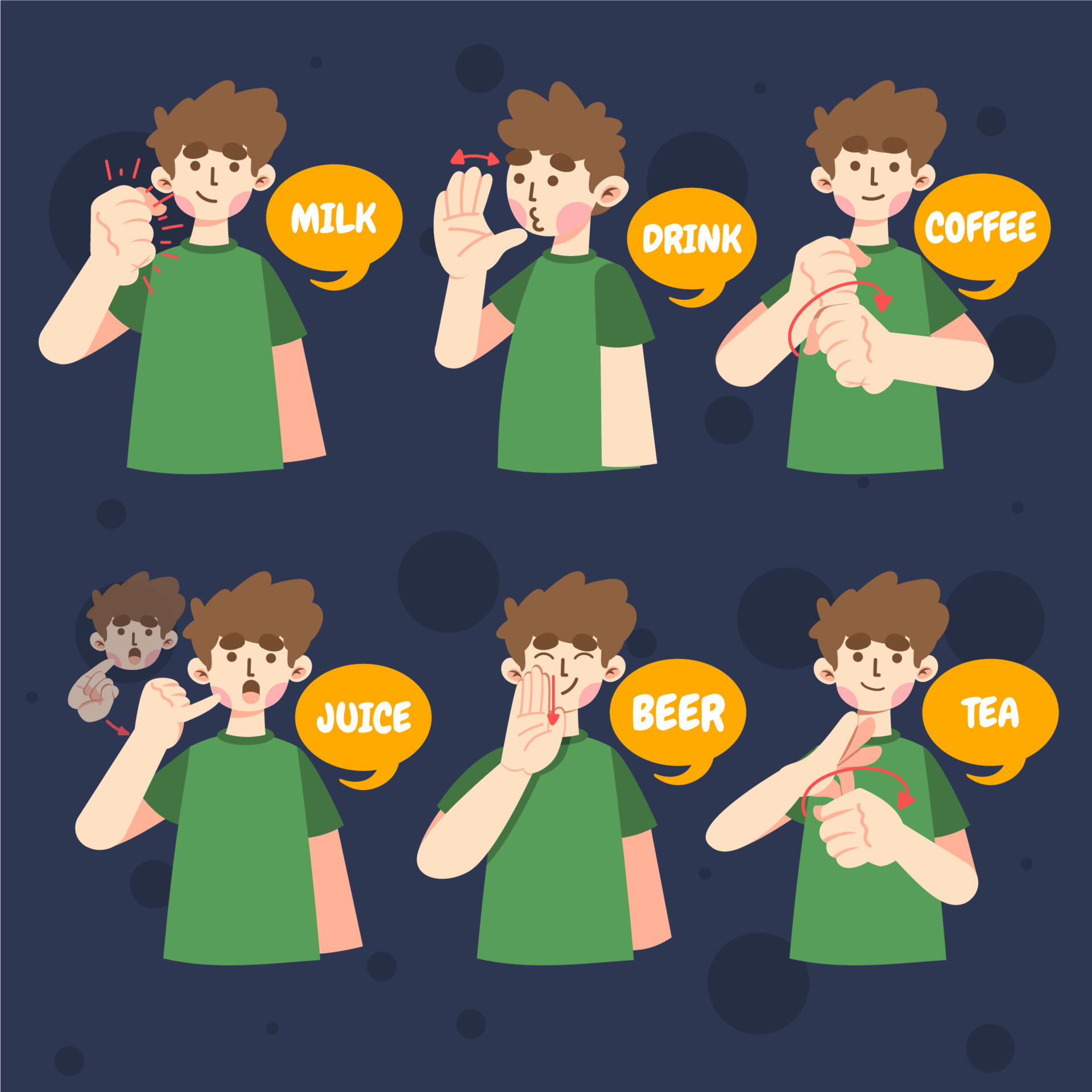 American Sign Language for Types of Drinks 11712437 Vector Art at Vecteezy