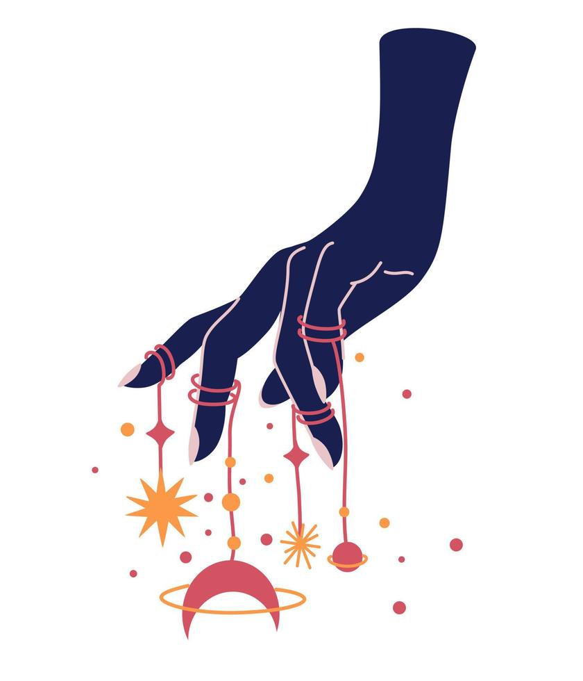 manos de mujer mágica con fases lunares. alquimia esotérica mística mágica celestial talismán con mano de mujer. objeto de ocultismo espiritual. ilustraciones vectoriales dibujadas a mano aisladas vector