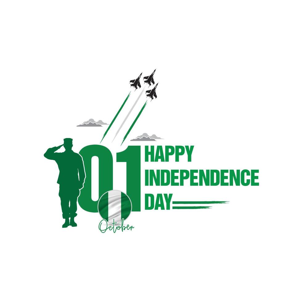 Celebrating Independence day of Nigeria, October 01, Saluting soldiers and army are in action, Ari forces showing air show in the sky, A national holiday observed by The Republic of Nigeria on 1960 vector