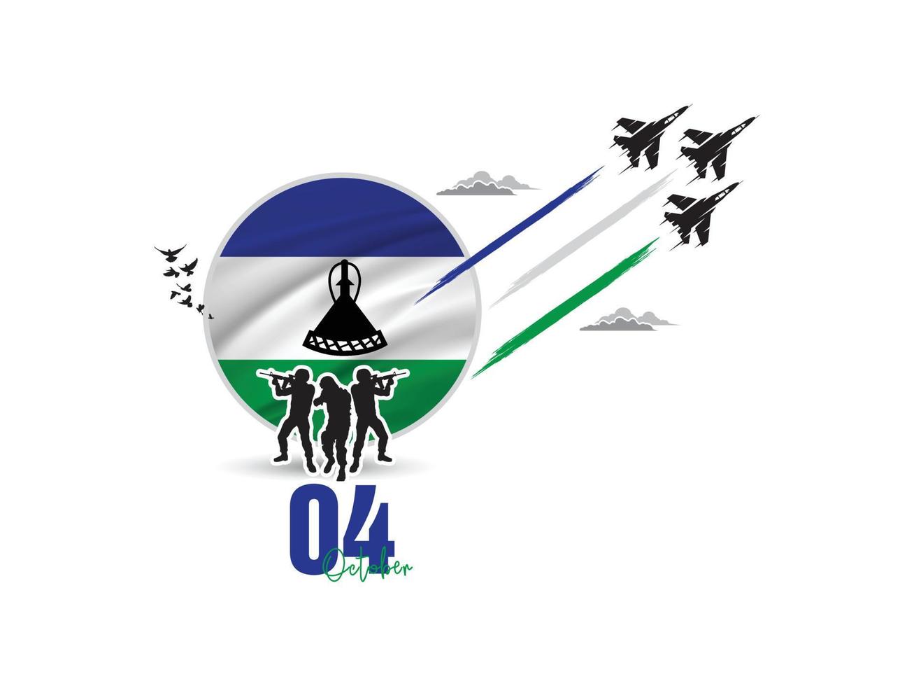 4th October, Celebrating Independence day of Lesotho,  Saluting soldiers and army are in action, Air forces showing air show in the sky, A national holiday observed by The Republic of Lesotho on 1966 vector
