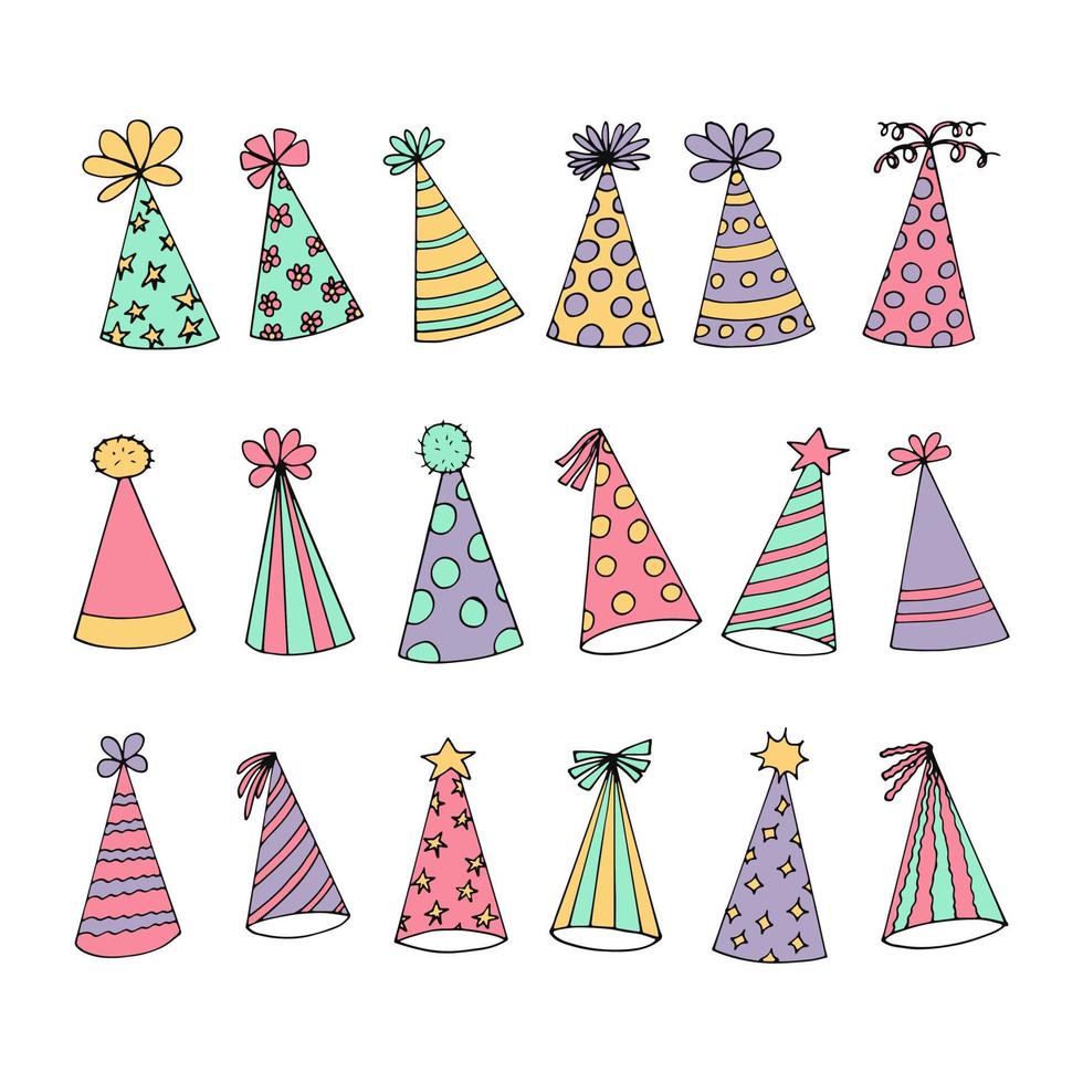 festive funny hat with stripes hand drawn scandinavian style. El vector