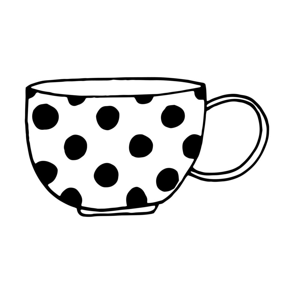 cup with polka dot pattern hand drawn in doodle style vector