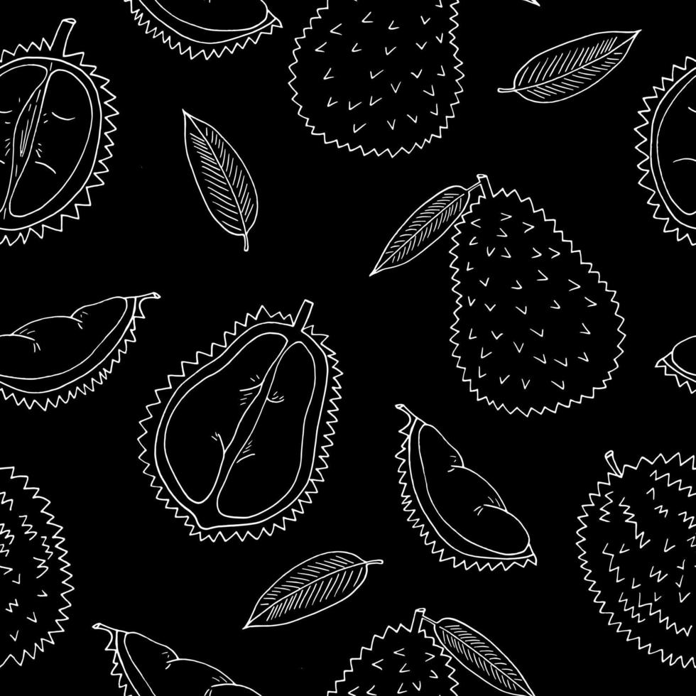 patrón sin costuras de fruta durian dibujado a mano en estilo garabato. papel de regalo, fondo, papel pintado, textil vector