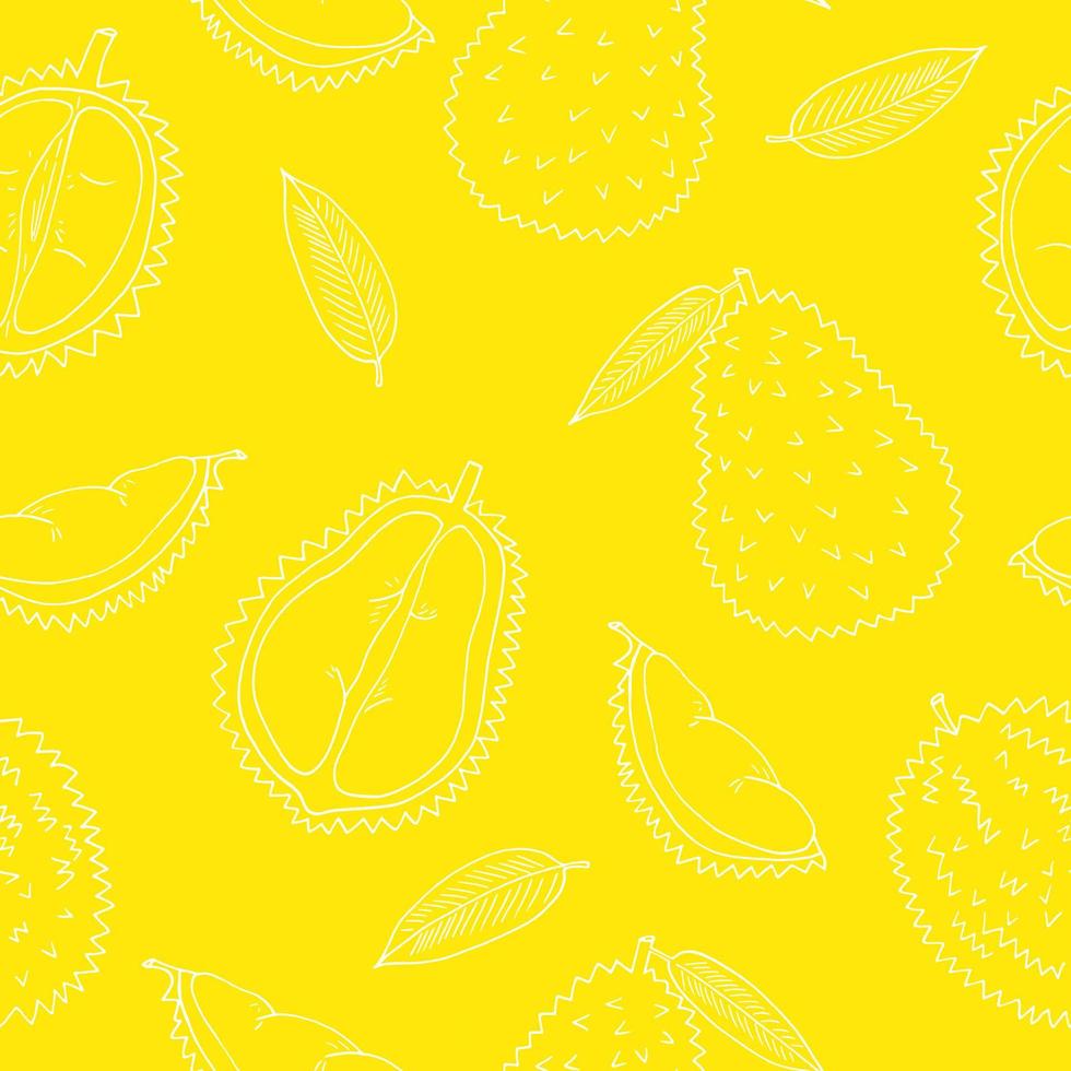 patrón sin costuras de fruta durian dibujado a mano en estilo garabato. papel de regalo, fondo, papel pintado, textil vector