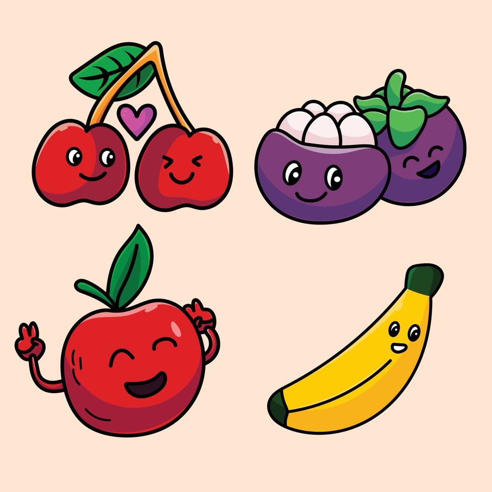 Fruit Cartoon Mascot Vector Design Flat Cute