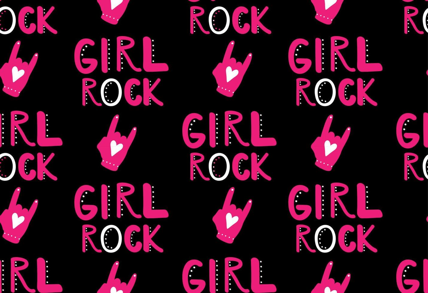 Girl Rock. Rock On. Music symbol. Seamless pattern on the black background. vector