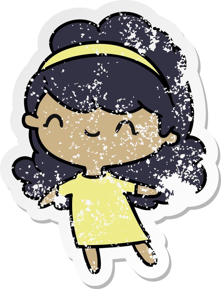 distressed sticker cartoon kawaii girl with head band vector