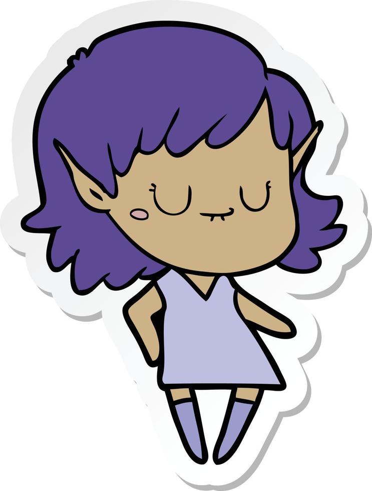 sticker of a happy cartoon elf girl wearing dress vector
