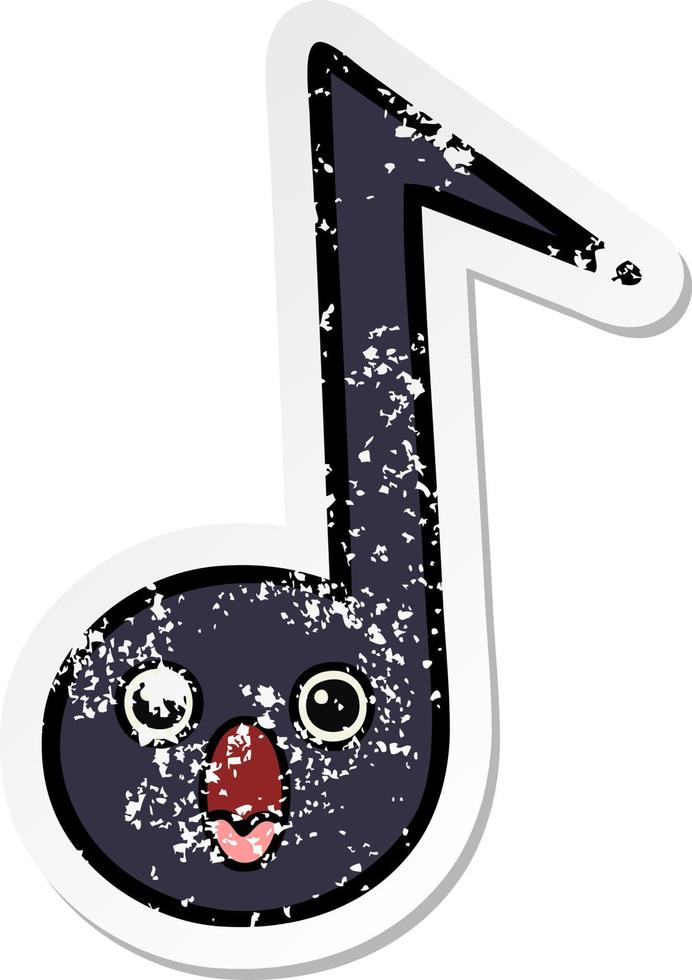distressed sticker of a cute cartoon musical note vector