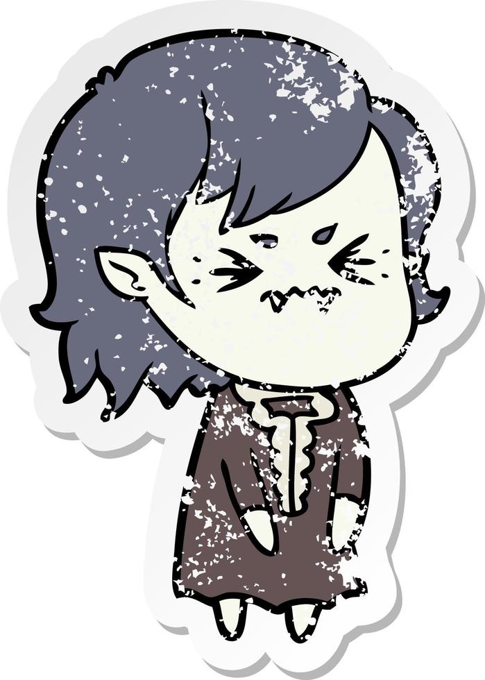 distressed sticker of a annoyed cartoon vampire girl vector