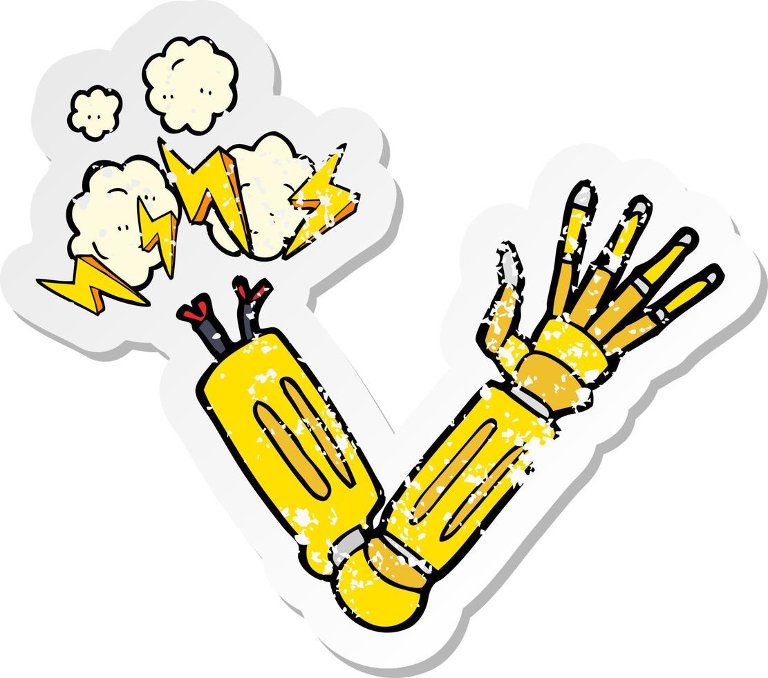 retro distressed sticker of a cartoon robot arm vector