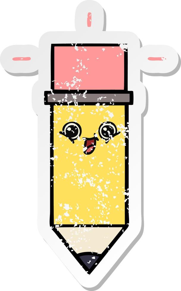 distressed sticker of a cute cartoon pencil vector