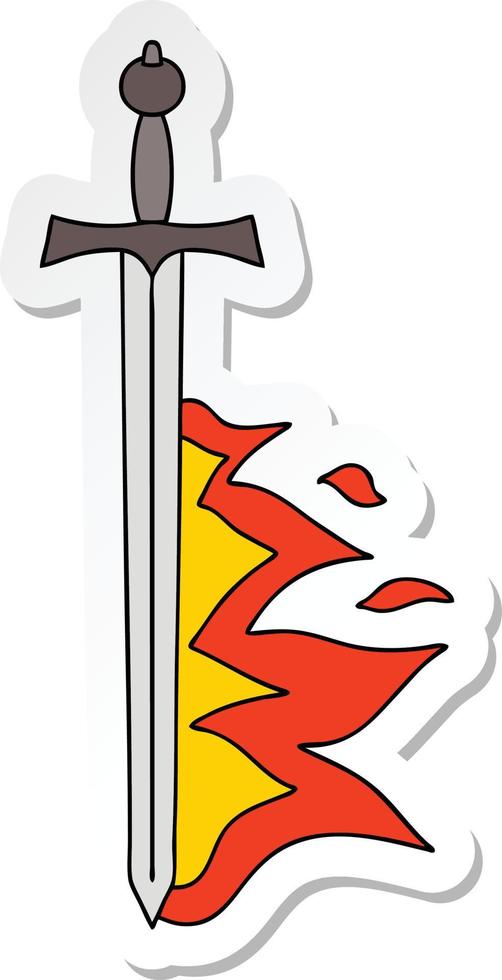 sticker of a quirky hand drawn cartoon flaming sword vector