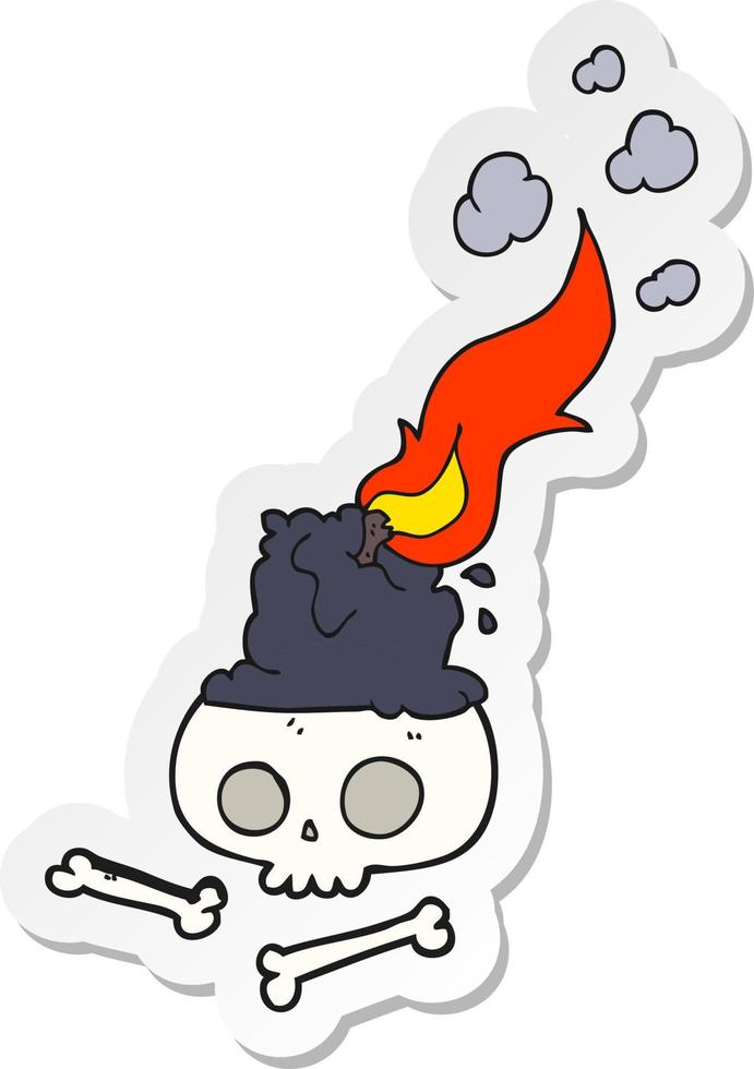 sticker of a cartoon burning candle on skull vector