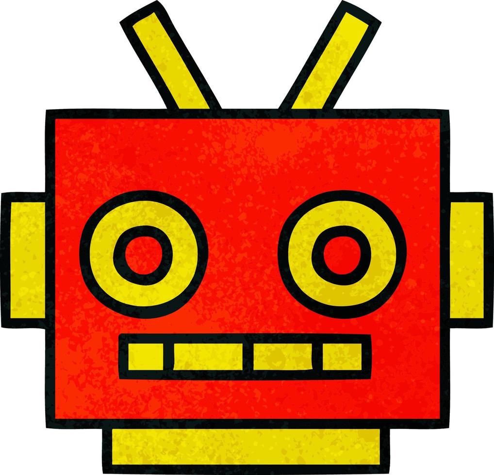 cabeza de robot de dibujos animados de textura grunge retro vector