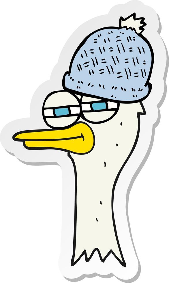 sticker of a cartoon bird wearing hat vector