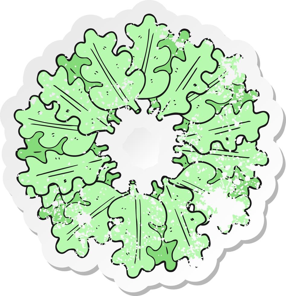 pegatina retro angustiada de una caricatura de hojas de roble en un anillo vector