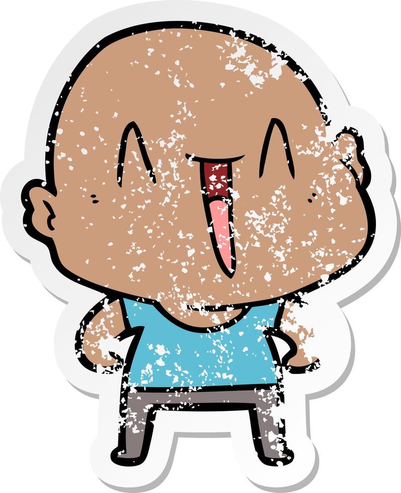 distressed sticker of a happy cartoon bald man vector