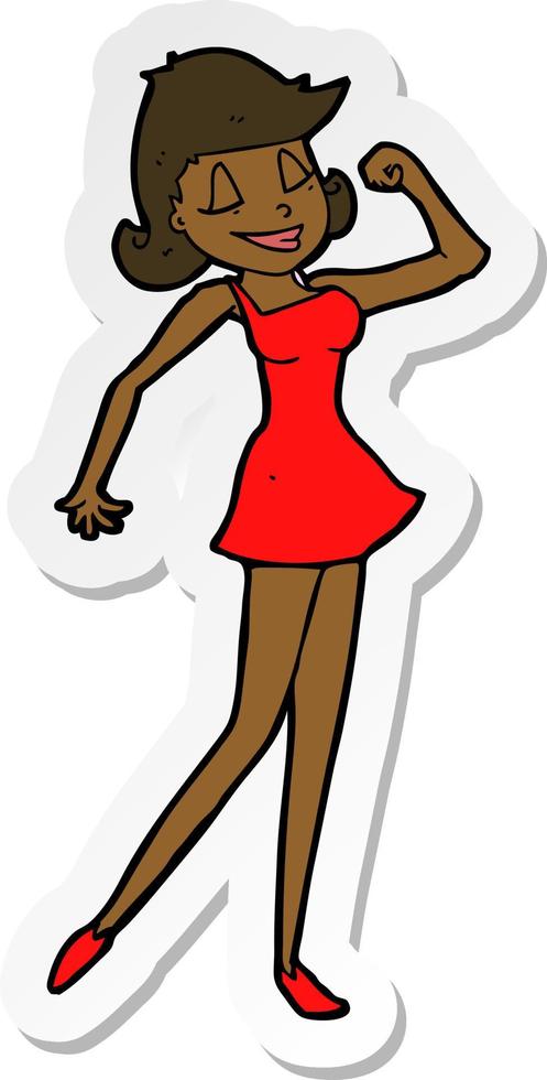 pegatina de una mujer de dibujos animados con actitud de poder hacer vector