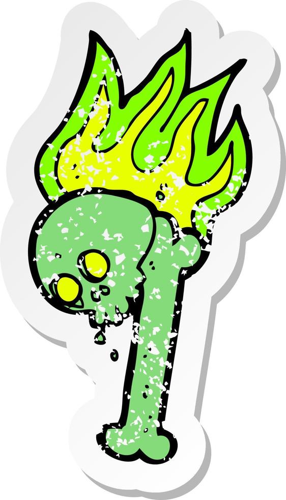 retro distressed sticker of a cartoon halloween bone number vector