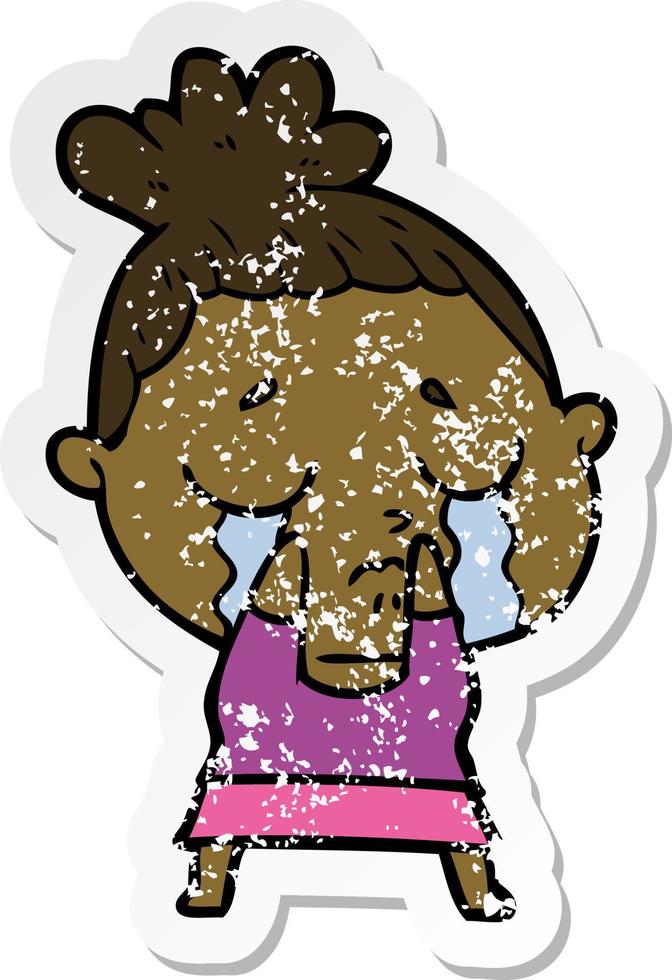 distressed sticker of a cartoon crying woman vector