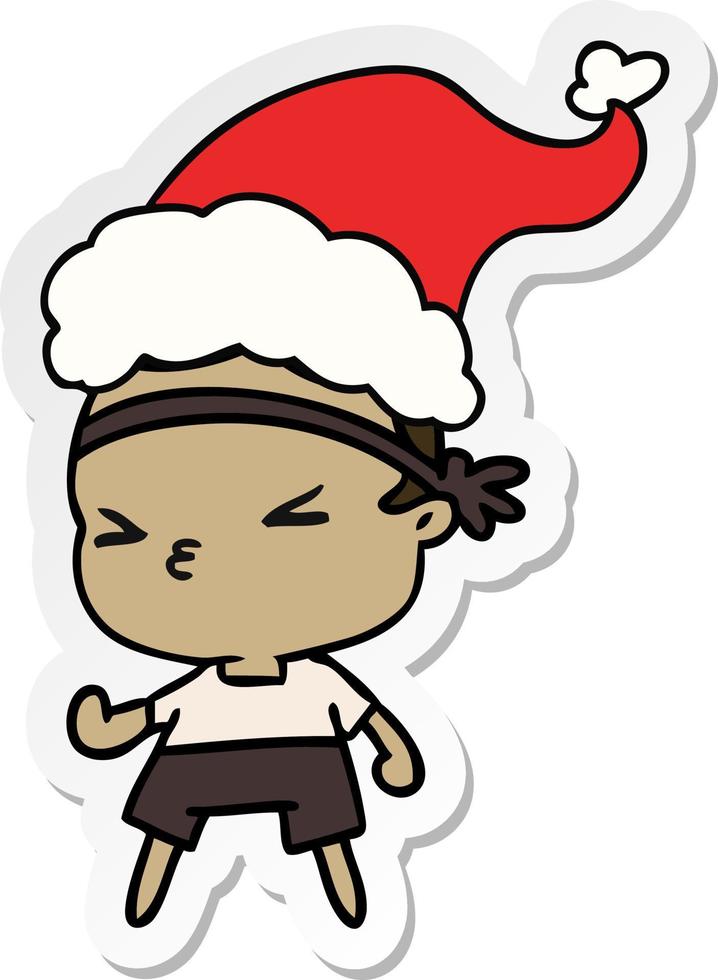 christmas sticker cartoon of kawaii boy vector