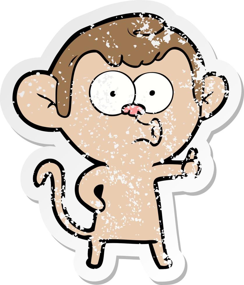 distressed sticker of a cartoon hooting monkey vector