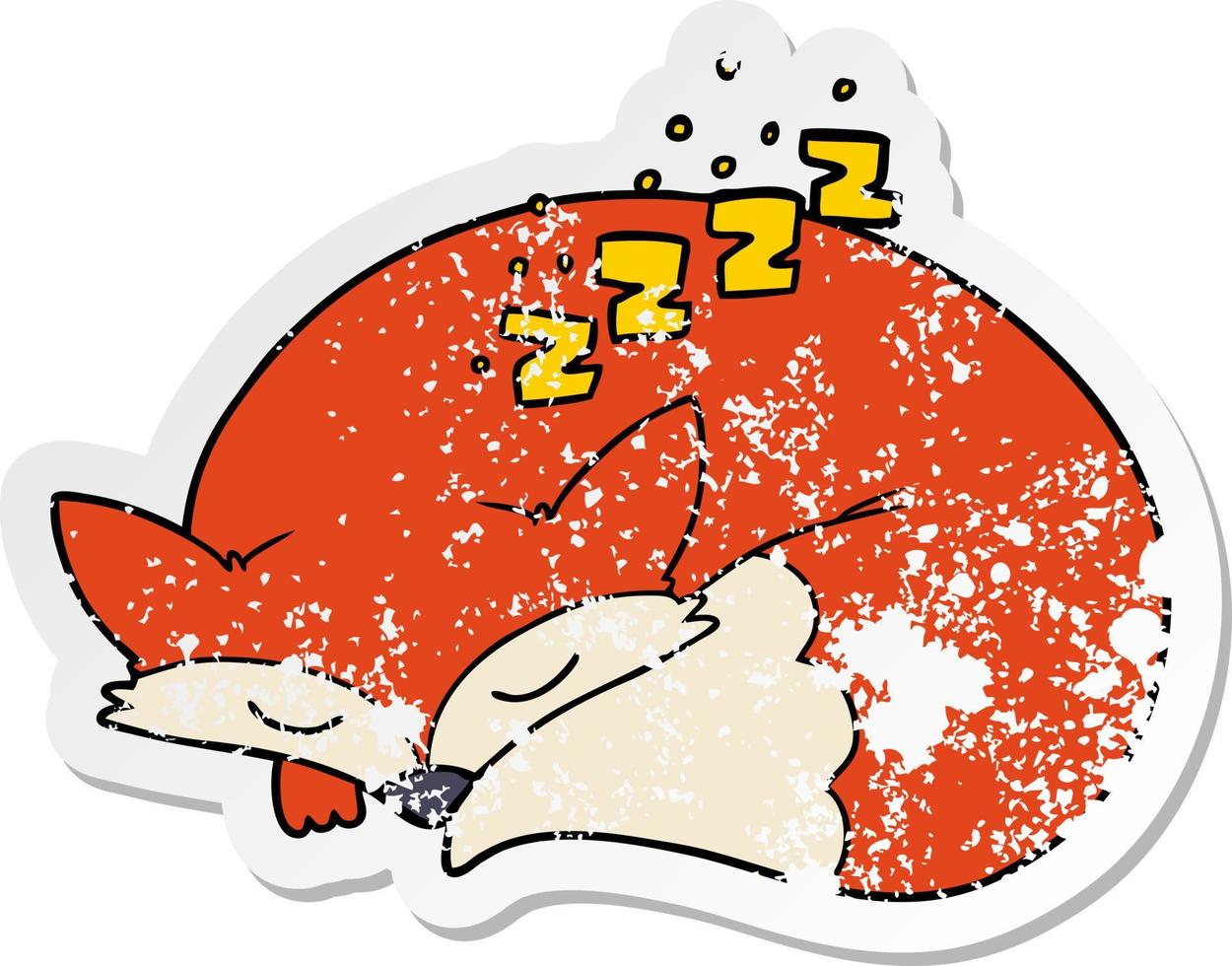 distressed sticker of a cartoon sleeping fox vector
