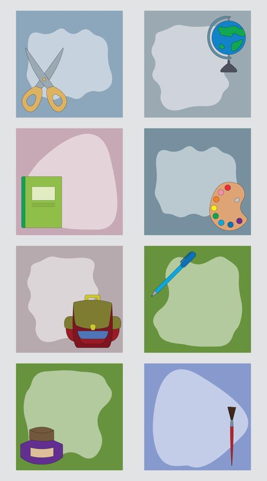 School objects,office supplies,tools,accessories set on  colorful background. vector