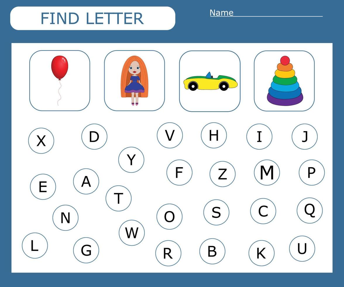 Find the first letter of the word  and connect. Educational game for children. vector