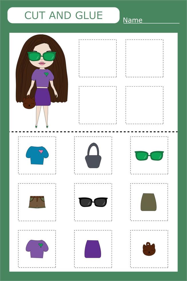 Cut out the pictures of the clothes and glue the ones that match the pattern. Fun game for kids and kids vector