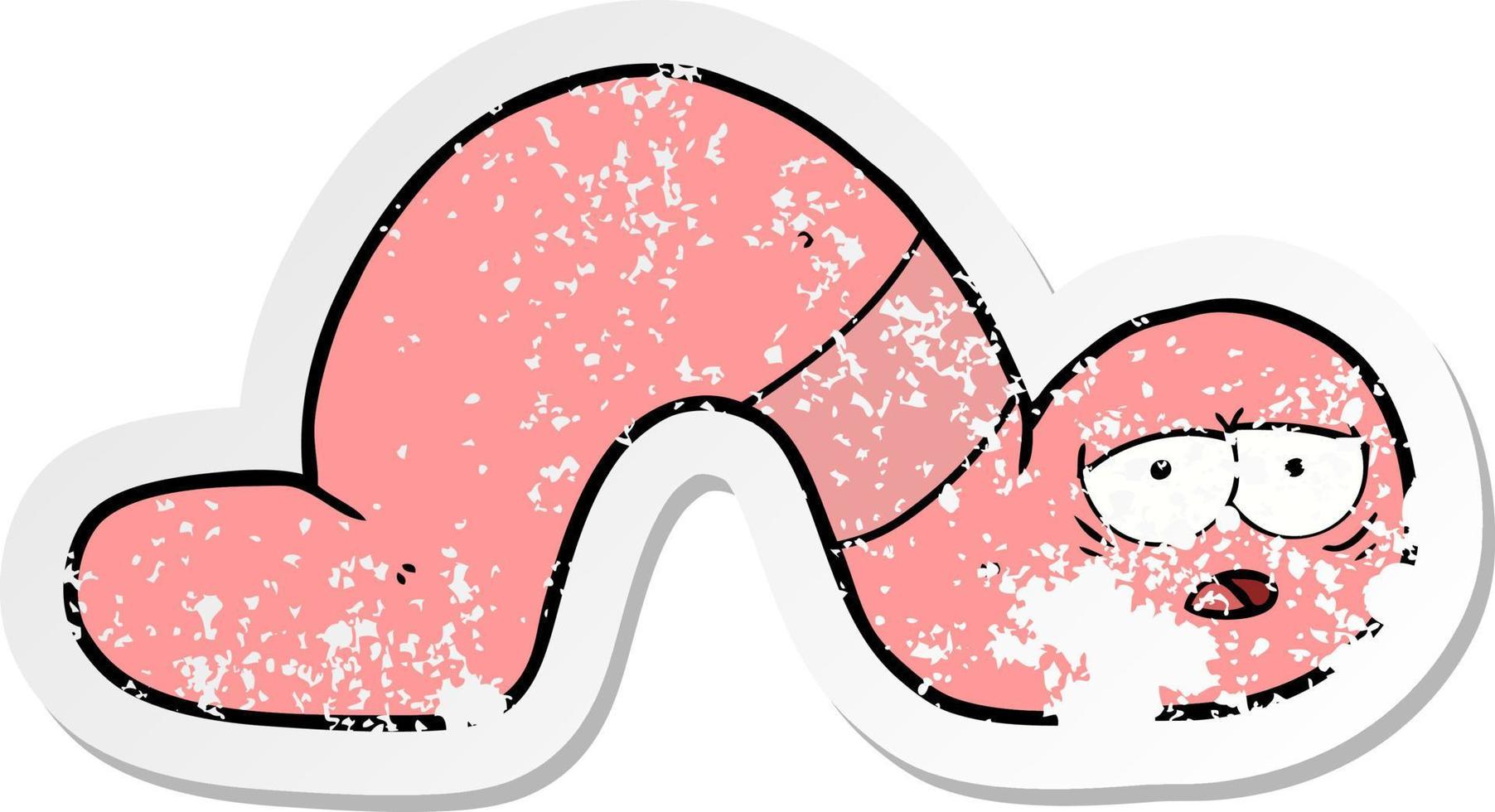 distressed sticker of a cartoon tired worm vector