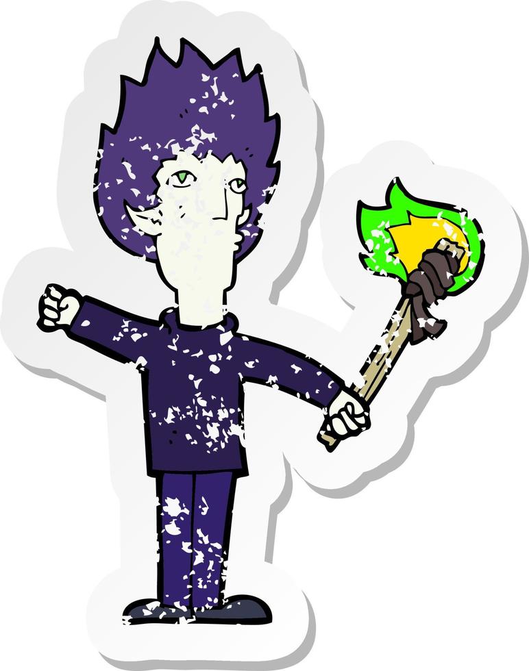 retro distressed sticker of a cartoon spooky vampire vector