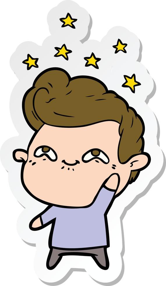 sticker of a cartoon excited man vector