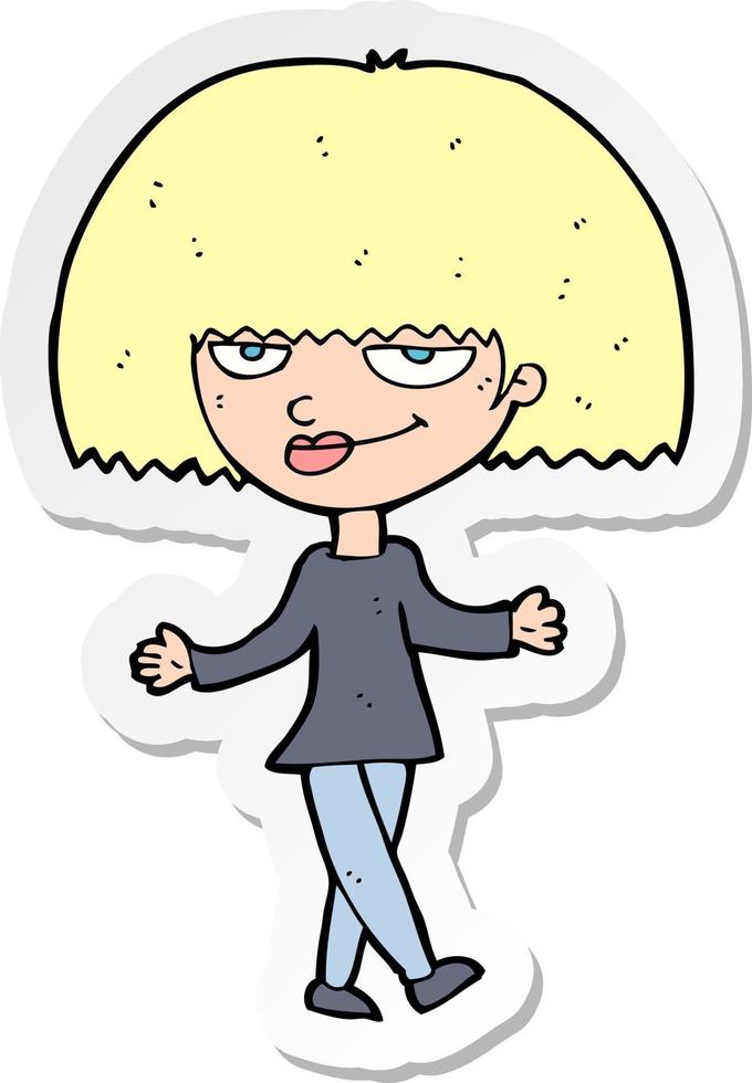 sticker of a cartoon smug looking woman vector