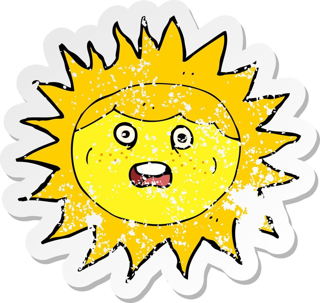 retro distressed sticker of a sun cartoon character vector