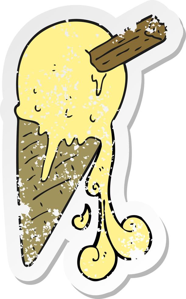 retro distressed sticker of a cartoon ice cream cone vector