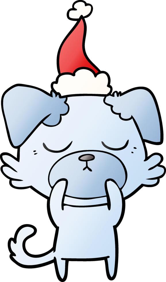 cute gradient cartoon of a dog wearing santa hat vector